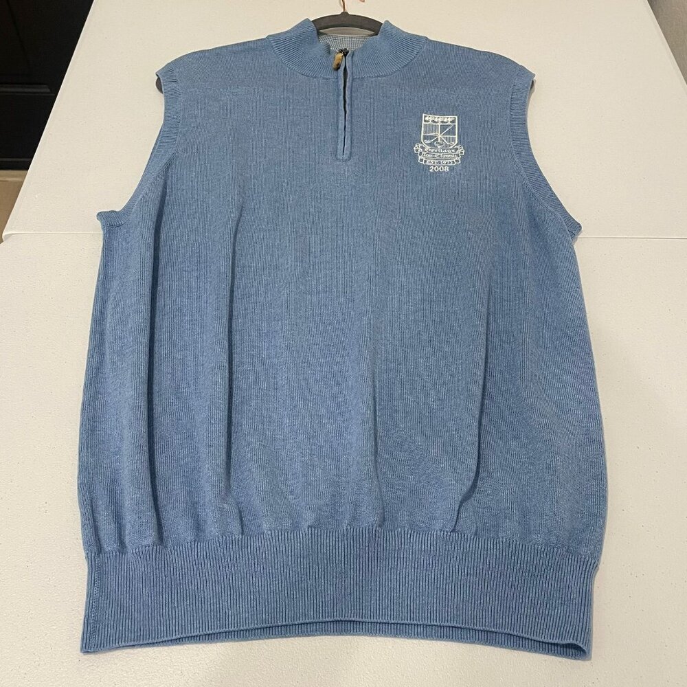 Peter Millar Crown Mens Vest Large Blue 1/4 Zip‎ Cashmere Silk Oldmoney Golf